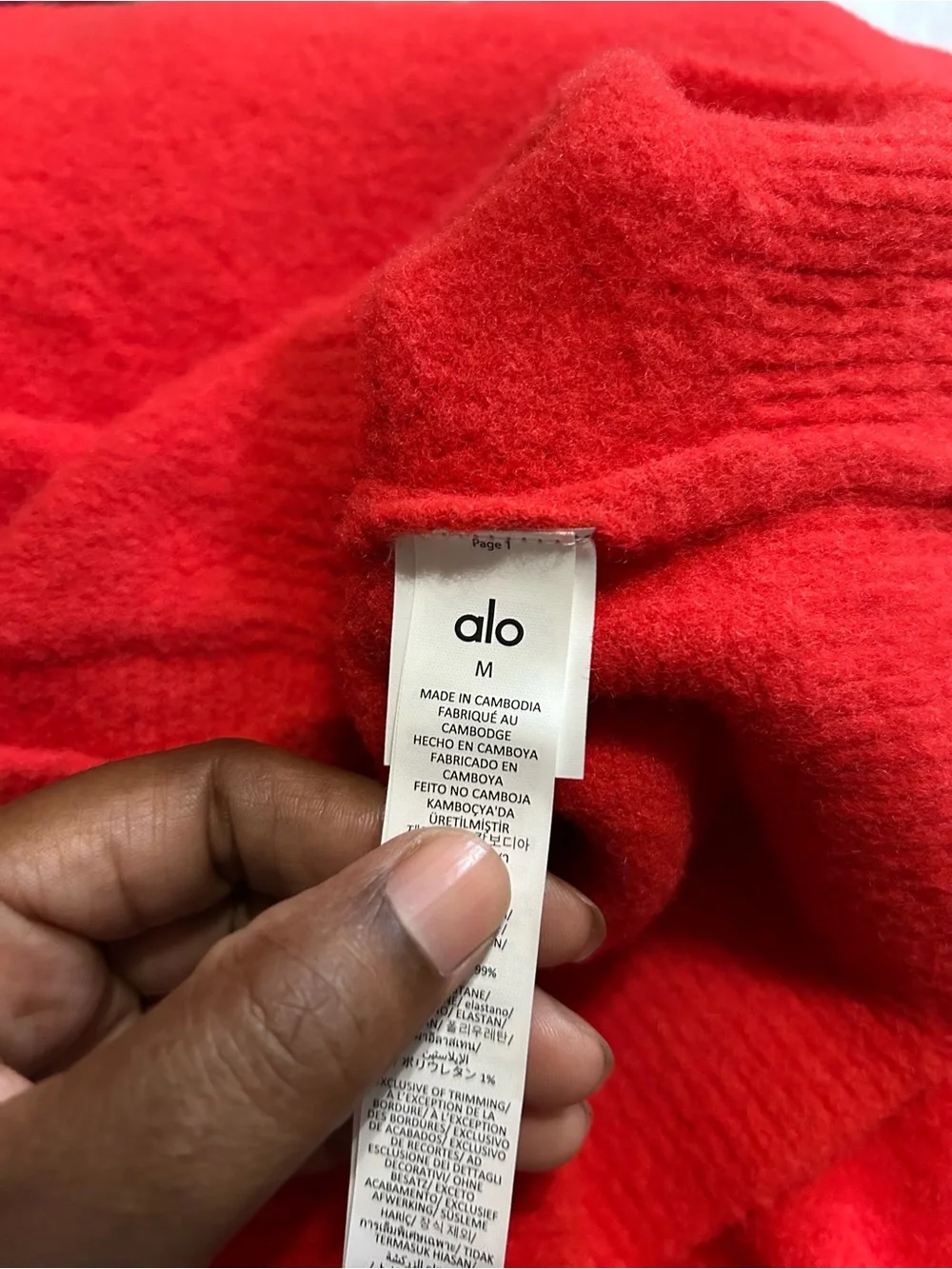 Alo yoga Snuggle Up Sweater Cropped Cardigan in Bright red color